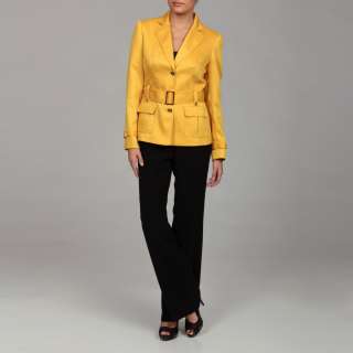 Tahari Womens Gold Burst Belted Jacket Pant Suit  Overstock