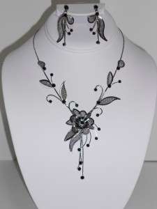 BLACK CRYSTAL WEDDING PROM NECKLACE AND EARRING SET  