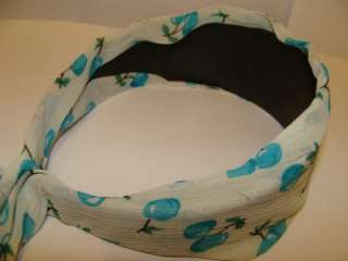 Blue Cherries White Headband Scarf Rockabilly 50s Retro Vintage Pinup 