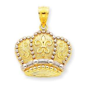  14k Gold & Rhodium Crown Pendant Jewelry