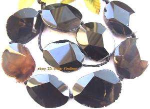 faceted black Agate 30x40mm flat freeform Beads 15  