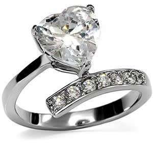  Stainless Steel Heart CZ Engagement Ring SZ 5: Jewelry