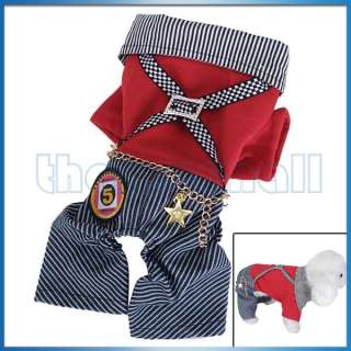Pet Dog Jumpsuit Casual Suspenders Pants Style Collared Apparel 