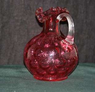   Glass 6.5 Thumbprint Coin Dot Pitcher w/ Twisted Glass handle  