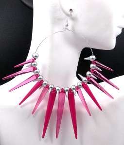 New Basketball Wives Poparazzi Inspired Magenta Lucite Spike Hoop 