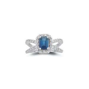  0.63 Cts Diamond & 1.50 Cts Blue Sapphire Ring in 14K 