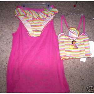  3 Piece Dora The Explorer Swimming Suit/Bikini/Cover Up 6X 