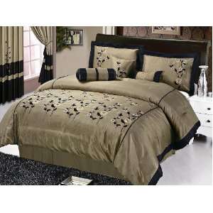   Floral Comforter Set Bed In A Bag Queen Coffee/Black: Home & Kitchen