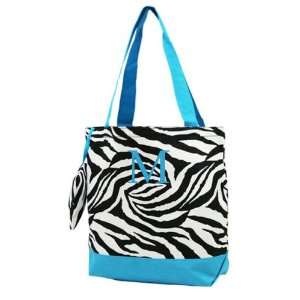 Monogrammed Zebra Tote Bag   Personalized Tote Bag in Turquoise or 