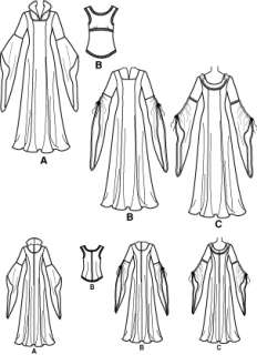   . All are floor length. The bodice in view B has a separating zipper