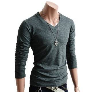  Doublju Mens V neck Long Sleeve T shirts(D2): Clothing