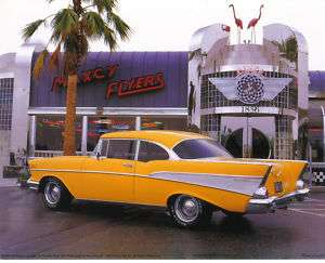 1957 CHEVROLET: Yellow Chevy and Diner   PRINT 10 X 8  