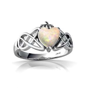  Gold Heart Genuine Opal Celtic Claddagh Knot Ring Size 9: Jewelry