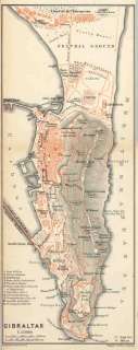 GIBRALTAR Old Vintage Plan Map of the Rock. 1913  