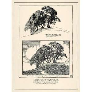 1929 Lithograph Tree Sketched Ink Decorative Valley Leaves Cloud Art 
