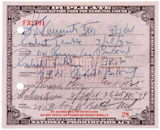 1932, Alcohol Prescription Form   PROHIBITION ACT  