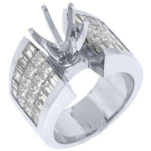 18k White GoldPrincess Baguette Diamond Engagement Ring Semi Mount 3 