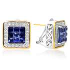   White Diamond and Blue Sapphire Earrings 18K Gold Overlay ( H I, I 1