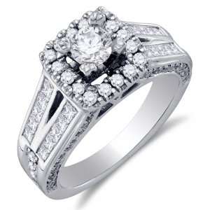 Size 6   14K White Gold Large Diamond Halo Engagement OR Fashion Right 