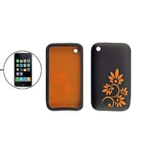   Black Silicone Skin Case w Orange Flower for iPhone 3G Electronics