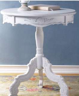 FURNITURE ROMANTIC ROCOCO CARVED WHITE SHABBY CHIC ACCENT END TABLE 