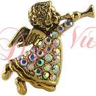 crystal antique gold plate angel brooch pin pendant made with