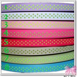 10Yd 3/8 GREEN swiss dot grosgrain ribbon lot color U P  