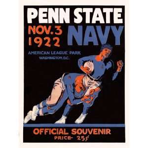 Historic Game Day Program Cover Art   PENN STATE (H) VS NAVY 1922 AT 