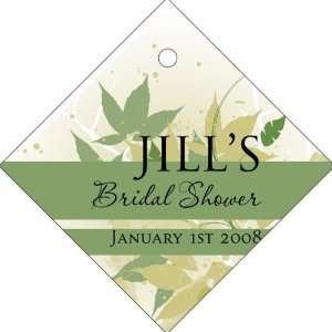 Wedding Favors Green Falling Leaves Design Diamond Shaped Personalized 