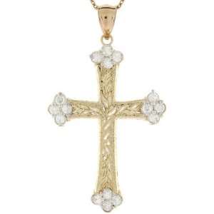    10k Gold Cubic Zirconia Cut Religious Cross Pendant Charm Jewelry