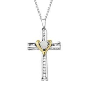   Sterling Silver and 14k Gold Opal Cross Pendant Necklace, 18 Jewelry