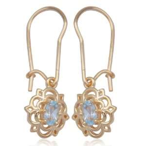    18k Yellow Gold Plated Sterling Silver Blue Topaz Earrings Jewelry