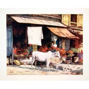  1912 Color Print Corner Fruit Market Delhi India Menpes 