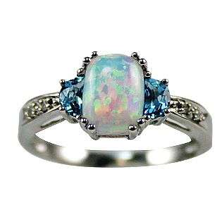   Blue Topaz and Diamond Ring. 10K White Gold  Jewelry Gemstones Rings