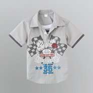Toughskins Toddlers Button Down Graphic Shirt with Layered Look Inset 