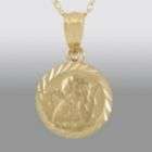 Childs Diamond Cut Angel Medal Pendant. 14K Yellow Gold