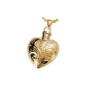    Etched Heart Cremation Jewelry in 14k Gold Plating Jewelry