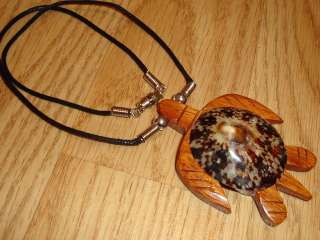 Wood Turtle Honu Opihi Shell Pendant approximately 3 1/4 Necklace 18 