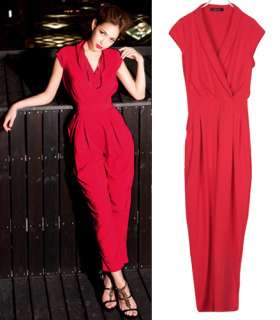 Womens V Neck Cap Sleeve Jumpsuits Rompers Long Pants Trousers 9391 