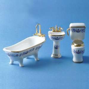  Dollhouse Miniature 1/2 Scale 3 Pc. Royal Blue Bathroom 