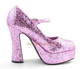 PLEASER 5 Pink Glitter Glam Candy Mary Janes Heels  