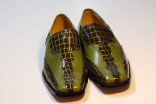 Men OLIVE Alligator SLIP ON Saddle Oxford Shoes Formal Dressy Shoes 