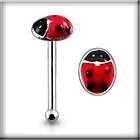 Tiny Nose Stud Bone Ring Red Lady Bug Silver Studs Sterling Closed 