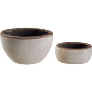  Glazed Ceramic Urn Pot Cream III Set Of 2 Patio, Lawn 