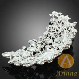 ARINNA stainless feather plume shape brooch pin white gold GP 