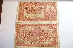 Banknote 1920 Kingdom Hungary Hungarian 2 Ket Korona Horthy  