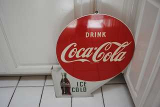 1950s antique vintage Coca cola COKE button & bottle FLANGE SIGN 2 