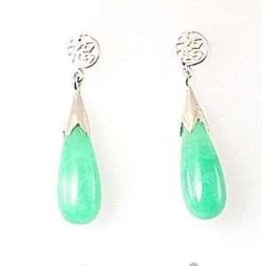  925 Silver Jade Tear Drop Chinese Earrings: Jewelry
