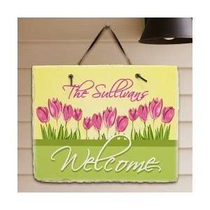  Personalized Spring Tulips Welcome Slate Plaque Sign