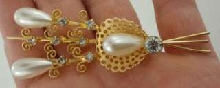 BROOCH PIN VICTORIAN PEARLS WIRED BOUQUET FLOWERS RS  